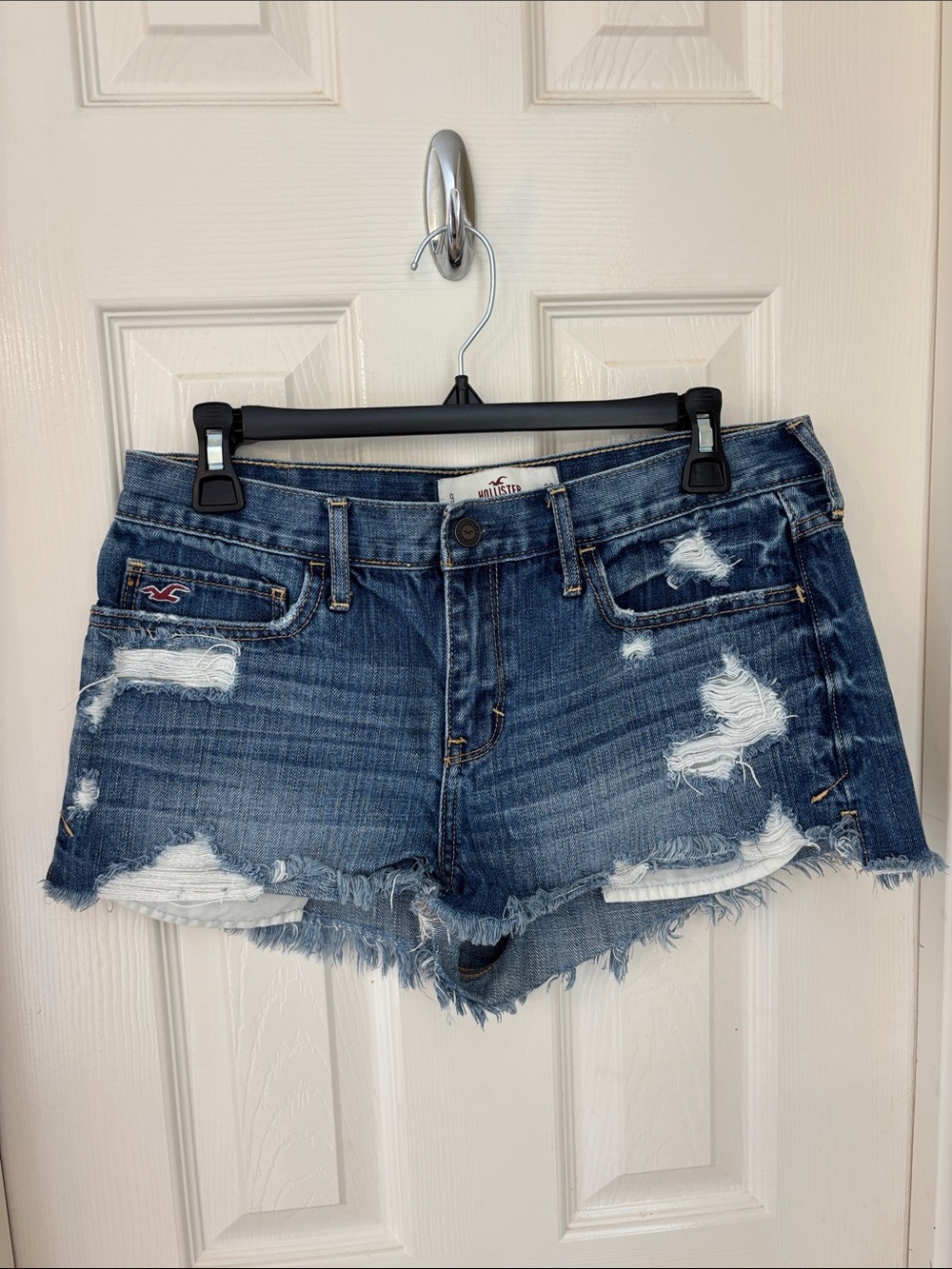 Hollister Women's Distressed Dark Blue Denim Cutoff Shorts